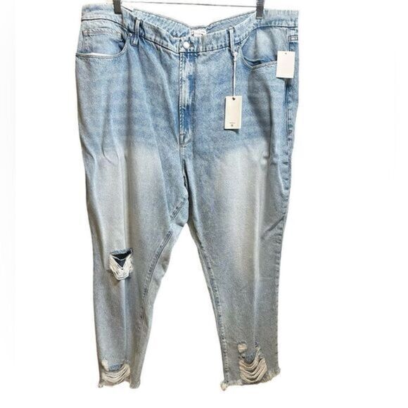 NWT Good American Plus Size Light Wash Distressed Ankle Cropped Jeans - Size 22 - Picture 1 of 8